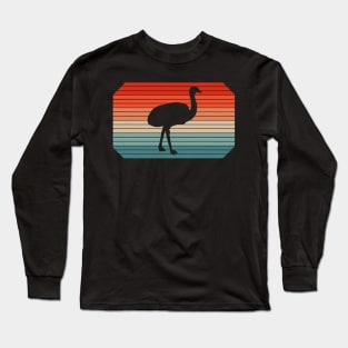 Retro emu motif story flightless bird animals rhea Long Sleeve T-Shirt